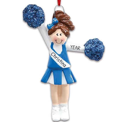 3D Brunette Cheerleader Ornament 2025 - Custom Girl in Blue ...