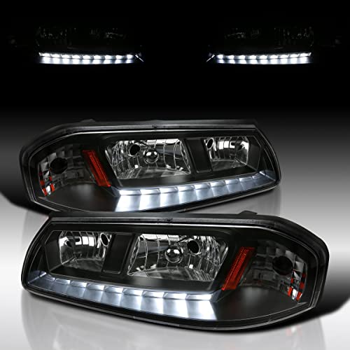 AUTOZENSATION Compatible with 2000-2005 Chevy Impala Black Clear Lens LED SMD Headlights L + R Pair Headlamp