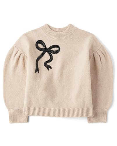The Children's Place,Girls,Long Sleeve Crew Neck Pullover Sweater,Fading Rose Bow,Small