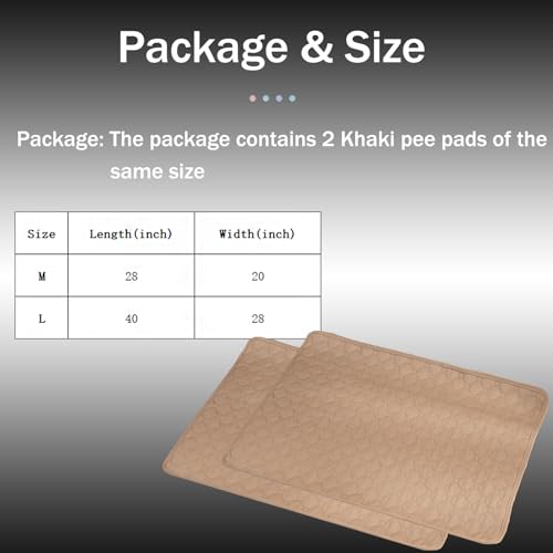 Image of BAMY 2 Pcs Washable Dog Pee Pads Absorbs Urine Pet Training Pads Non-Slip Waterproof Doggie Whelping Pad Reusable Dogs Mat Solid Brown Gray Blue Pink (Khaki, M (28x20 inch))
