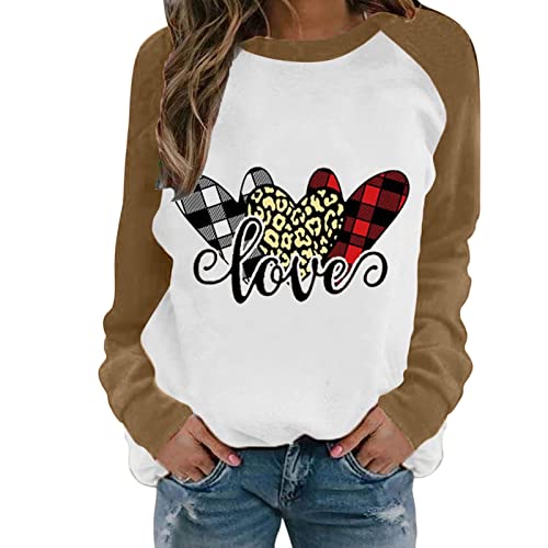 Miashui Light Jacket Women Valentines Day Womens Casual Long Sleeve Crew Neck Letter Printed Pullover Hoodless For Lovers Brown #TOP28
