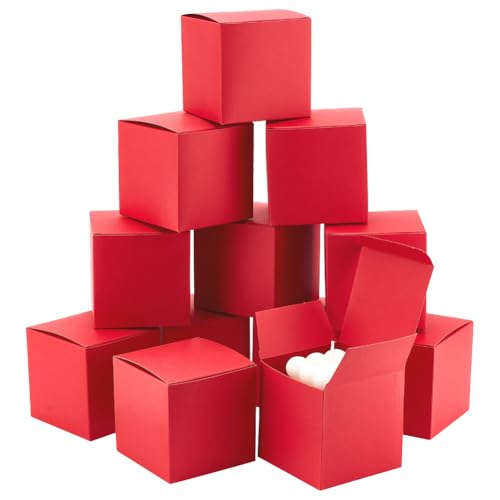 PH PandaHall 30pcs Red Paper Boxes, 3.5 inch Square Gift Packaging Boxes with Lid Jewelry Gift Boxes Square Favor Boxes Small Candy Box for Countdown New Year Valentine Wedding Birthday Party Favor
