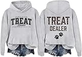 Certified Treat Dealer Sweatshirt für Damen, Hundepfotenabdruck-Grafik-Kapuzenpullover, GREY D, S