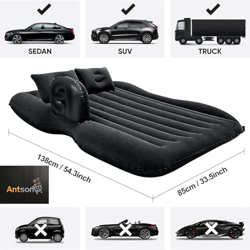 Image of Antson Premium Car Inflatable Bed with Pump & 2 Air Pillow | Quick Inflatable Back Seat Bed | Car Inflatable Mattres | Car Bed Mattress | Car Bed for Kids,Travel,Trip,Camping,Picnic, Beach (Black)