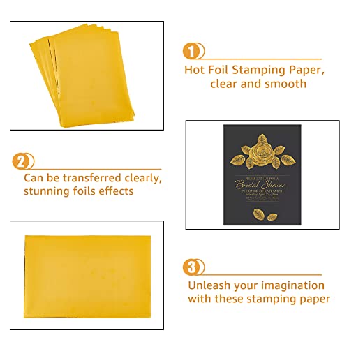SUPERFINDINGS 100 Sheets A5 Hot Foil Transfer Sheets Gold Hot Foil Stamping Papers 21.1x14.6cm Metallic Heat Transfer Foil Paper for Foil Quill/Heat Foil Pen Card Making Scrapbooking Paper Crafts - Image 4
