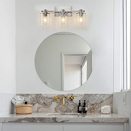 Dujahmland Bathroom Vanity Light Fixtures, 3-Light Brushed Nickel Metal Wall Light With Clear Glass Shade For Bathroom Lighting #TOP6