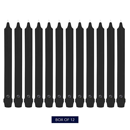 Image of Colonial Candle Unscented Taper Candle, Classic Collection, Black, 8 In, Pack of 12 - Up to 6 Hours Burn