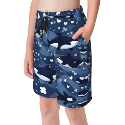 Blue Killer Whale Youth Beach Pants, Soft and Breathable, with Drawstring Waist, Suitable for Sports and Leisure.4
