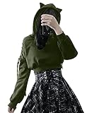 Womens Cat Ear Hoodie Sweatshirt Long Sleeve Sweater Off Shoulder Cat Cute Crop Top Hoodies Pullover
