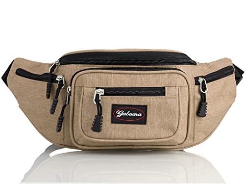 Leoodo Sac banane pour homme et femme - Avec fermeture éclair - Grand sac banane pour la randonnée, le fitness, le jogging, le cyclisme, Beige Newlook, Taille unique Cover