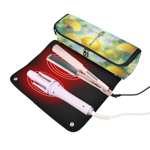 Estuche de viaje 2 en 1 para plancha y rizador con tapete resistente al calor impermeable para herramientas calientes de peinado miniatura 2