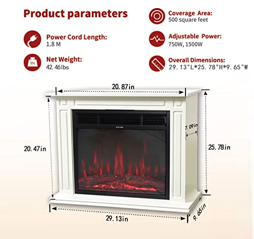 Dacom 29'' Wood Electric Fireplace Mantel- Package Freestanding Heater Corner Firebox With Log Hearth And Adjustableremote Control #TOP2