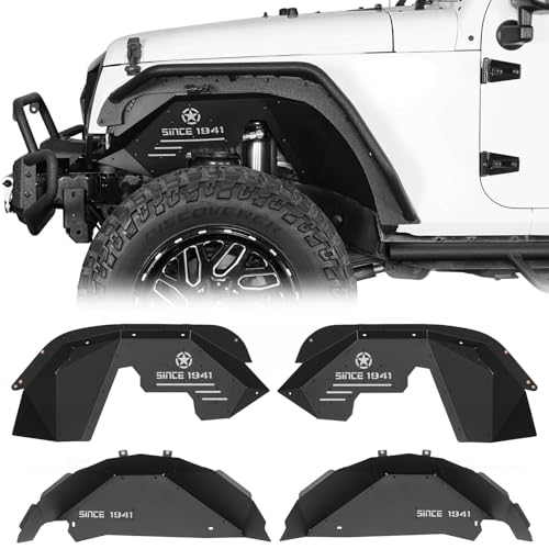 Hooke Road JK Aluminum Front Rear Inner Fender Liners for 2007-2018 Jeep Wrangler JK 2/4 Doors Splash Mud Guard Wheel Well Liner Covers - 4PCS Set