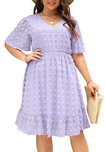 Image of Keluummi Plus Size Wedding Guest Dress for Curvy Women, Boho Floral Empire Waist Midi with Sleeve