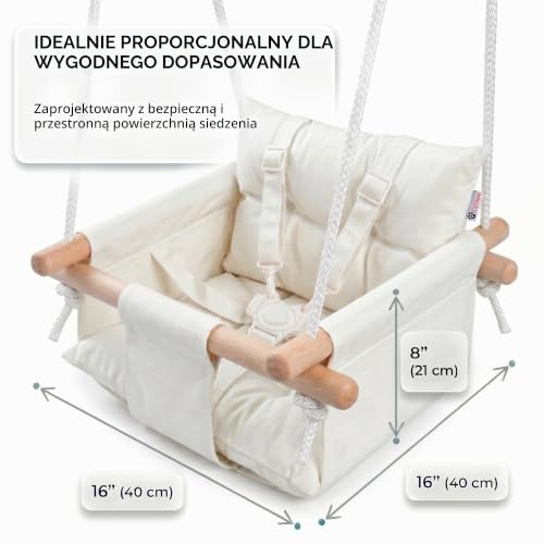 CaTeam – Płócienna huśtawka dla niemowląt, drewniana wisząca huśtawka z pasem bezpieczeństwa, trwałe krzesło hamakowe dl