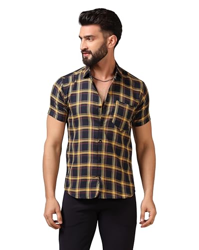 Image of TOPLOT Men's Regular Fit Casual Shirt Checks Design with Spread Collar & Half Sleeves
