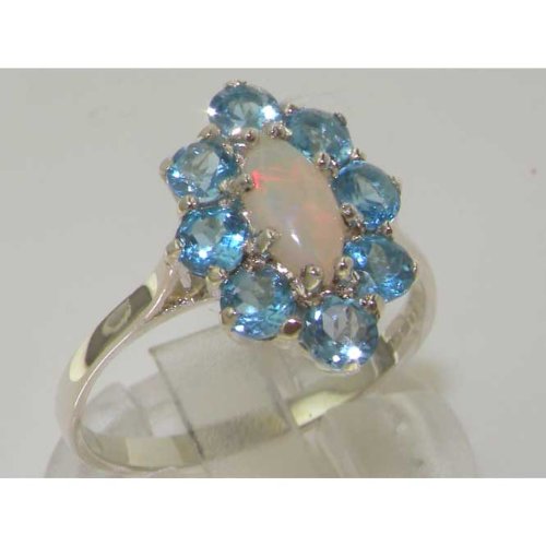 925 Sterling Silver Natural Opal & Blue Topaz Womens Statement Ring - Size 10 #TOP1