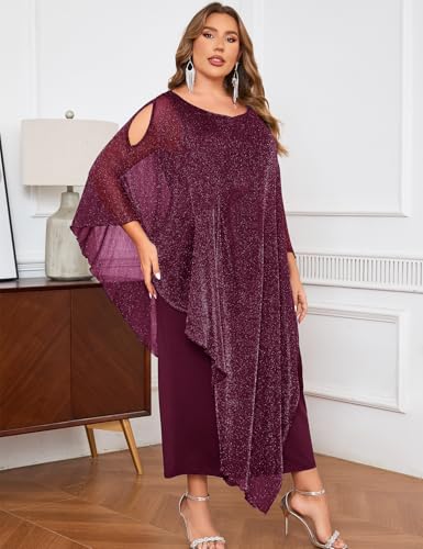 Image of ZOMVA Plus Size Elegant Formal Dress Long Cape Overlay Wedding Guest Formal Cocktail Mother of Bride Outfit