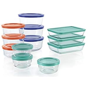 Pyrex Simply Store Glass Food Storage Container Set with Lid, Rectangular Glass Storage Containers with Lid, BPA-Free Lid, Dishwasher, Microwave and Freezer Safe, 24 Piece