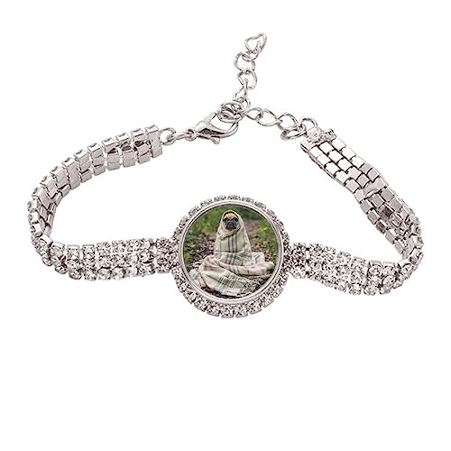 Bracelet de cheville bouledogue strass métal taille M, idée cadeau originale