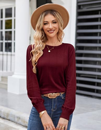 Image of GRACE KARIN Fall Sweaters for Women 2026 Puff Long Sleeve Crewneck Dressy Casual Tops Crochet Hollow Out Cute Pullover Blouse