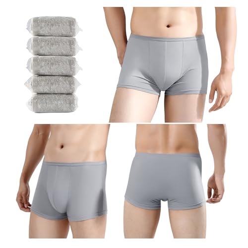5 Packs Mens Disposable 100% Cotton Underwear Boxers Portable Shorts for Travel Fitness Swimming Hotel Spa Hospital Stays (Grey-5pcs,S)