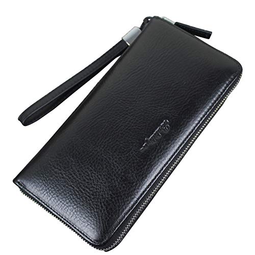 BALIDIYA Men Clutch Purse Genuine Leather Wallets Wristlet Slim Bags Card Holder Organizer Handbags, Black-2