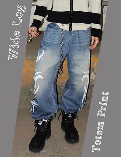 Y2k Hip Hop Baggy Jeans Wide Leg Denim Pants Gothic Graphic Printed Jeans Vintage Skater Pants Oversized Streetwear3