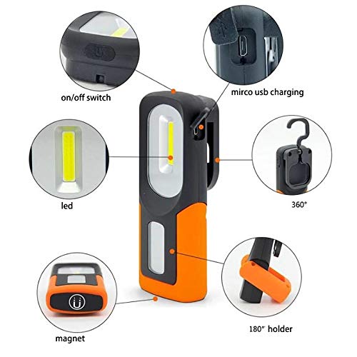 Lampe de travail COB rechargeable USB réglable avec crochet magnétique
