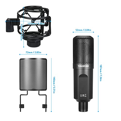 lifcasual TAKSTAR PC-K750 Microfone de Gravação Profissional Mic Condensador XLR Mic de Estúdio Card