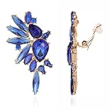 Met-edianger Royal Blue Rhinestone Statement Earrings Retro Vintage Crystal Clip on Drop Dangle Earr