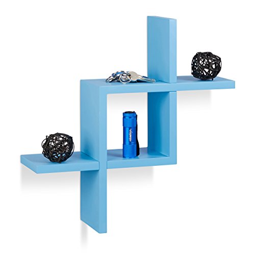 Relaxdays Balda Pared Geométrica, Madera MDF, Azul, 40 x 40 x 12 cm