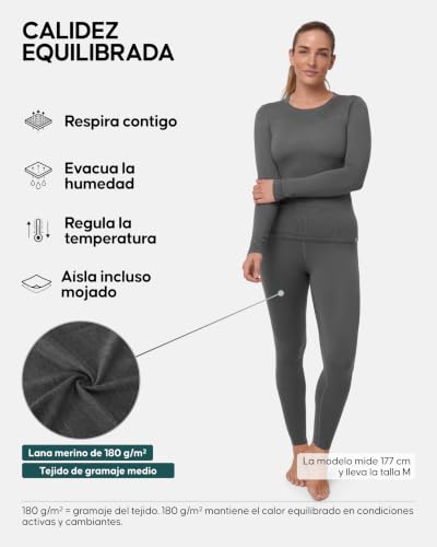 Miniatura 2 de Danish Endurance Conjunto Térmico Lana Merino Mujer, Camiseta Térmica Y Pantalón, Ropa Interior Lana Merino