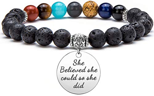 Hamoery Men Women 8mm Lava Bracelet Aromatherapy Essential Oil Diffuser Anxiety Bracelet Elastic Stone Yoga Beads Bracelet(She Believed she could so she did)