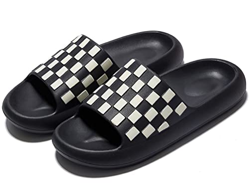 Molodo Unisex Open Toe Non-Slip Fashion Checkerboard Slides - Beach & Bathroom Slippers, Indoor & Outdoor (Black)
