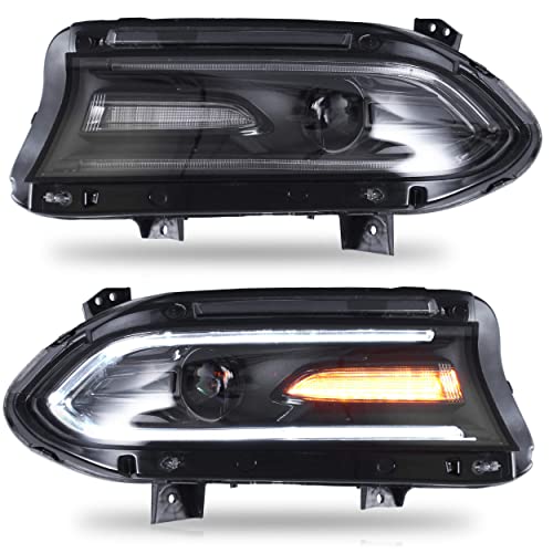 Vland Headlight Assembly Fits For Dodge Charger 2015-2020(Not For Xenon Models), Led Headlamp Projectors With Dual Beam Lens, Plug-And-Play #TOP29