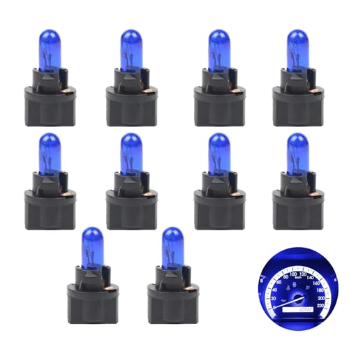 YYTQP 10 PCS Car T5 Instrument Light, Wedge 12V 1.2W Single-Filament Air Conditioning Indicator Light Brake Bulb, Mini Lamp for Dome License Plate Cluster Gauge Dash Lamp, Plug and Play (Blue)