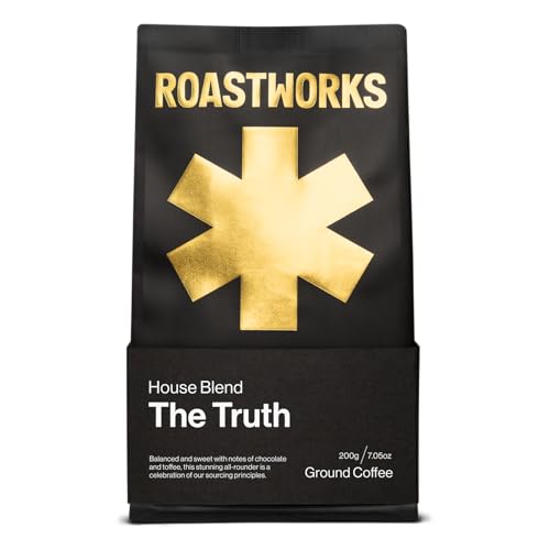 Roastworks The Truth Coffee Ground | 200g Pack | Full-Bodied Espresso Blend | Brazil & Peru Arabica | Notes of Dark Chocolate, Caramel & Amaretto | Speciality Ground Coffee