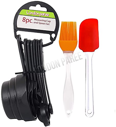 London paree ,Silicone Series Spatula and Brush Set, 8pcs Measuring Cup and Spoon Set, Multi Purpose Kitchen Tool, Measuring Cups for Kitchen, Measuring Cups for Baking Cake, Cake Baking Accessories, Measuring Spoons and Cups Set Black (SB&8MC-43)