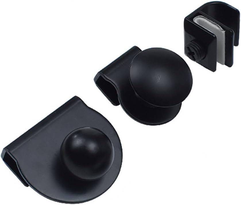 2 Pcs Stainless Steel Glass Door Handle, No Drilling Clips Clamps Pulls Handles Knobs for 5-8mm Showcase Cabinets, A(Black)