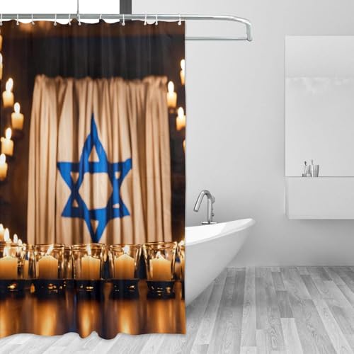 Rideau de douche imprimé drapeau israélien en textile lavable 183x183cm - 4