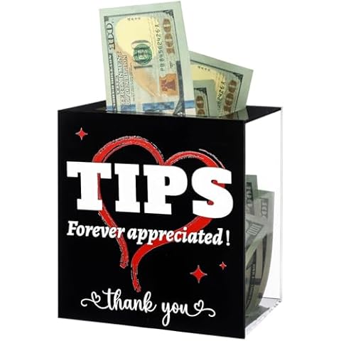 Oppaxf Acrylic Tip Box Tip Jar 6x4x5 Inch Tip Collection Box Donation Suggestion Ballot Box Money Storage Container for Bartender Musicians Restaurant Band Bar Tip Jar Cover