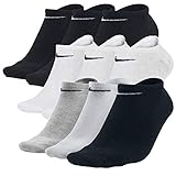 Durchläufer(NOS) Nike Sneakersocken Socken 9 Paar Weiß Grau Schwarz Herren Damen Füßling, Farbe:schwarz/bunt/Weiss, Socken Neu:34-38