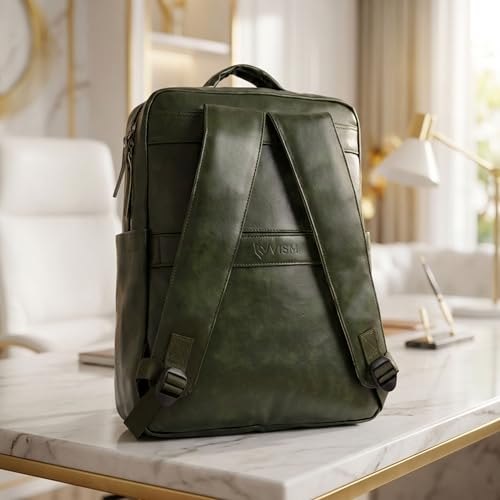 Image of VISMIINTREND Leather Laptop Backpack Bag for Men & Women | Casual, Office, College, Travel, Airport, Weekender Bag | Fits upto 15.6 Inch Laptop, Macbook | Durable | Birthday, Rakhi Gifts