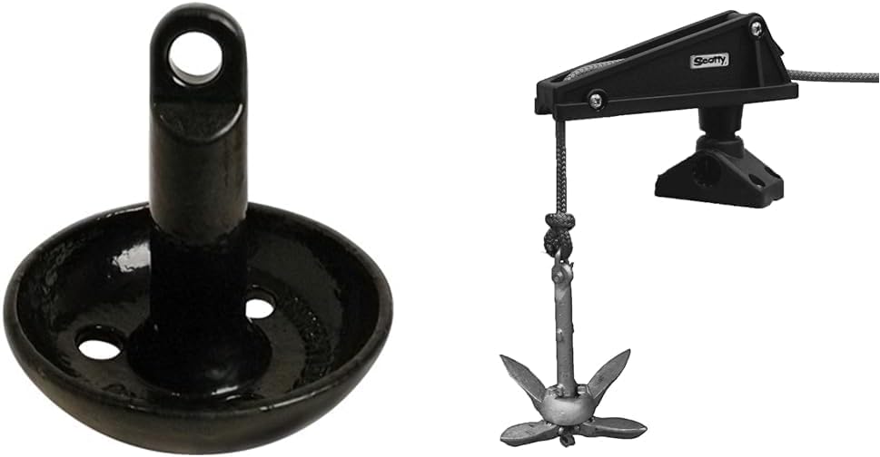 15 lb Mushroom Boat Anchor Bundle with Scotty Anchor Lock for Boats Up to 20 ft, Cast Iron Anchor with Black Vinyl Coating