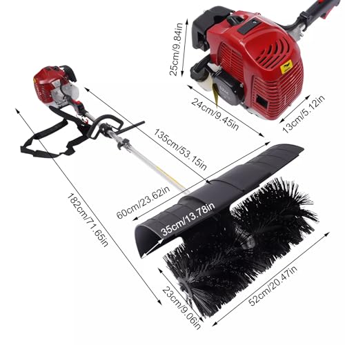 2-Stroke 52CC Gas Power Handheld Sweeper Broom 2.3HP Driveway Turf Artificial Grass Snow Clean Sweeper Machine,Portable Engine Power Brush Lawn Sweeper Cleaner Tools - Thumbnail 2