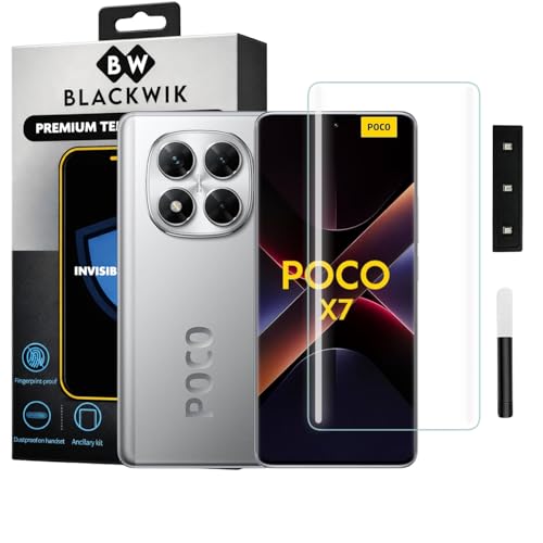 Image of Blackwik Premium Curved UV Tempered Glass For Poco X7 Cellphone (Transparent, Pack Of 1) Advanced Border Less Full Screen Coverage UV Screen Protector Guard With Installation Kit