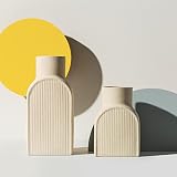 Home Habitat Nordic Vases - 2 Piece Set, Small and Large Ribbed Vase, Bottle Flower Planter Set. Cer
