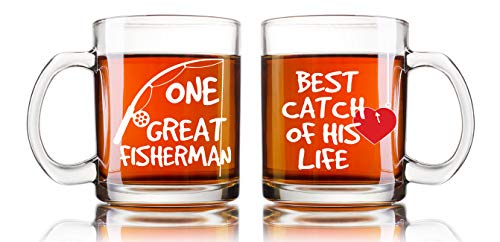 Aw Fashions One Great Fisherman, Best Catch Of His Life Coffee Mug Couples Set 13Oz - Gift For Husband And Wife - Him And Her Newlyweds Wedding Anniversary Bridal Gift Mr And Mrs Housewarming #TOP1