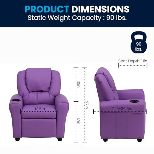 Image of Flash Furniture Vinyl Kids Recliner, Cup Holder, Lavender